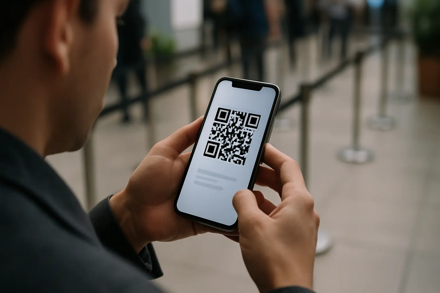 Person tilting a phone with a QR code to reduce screen glare