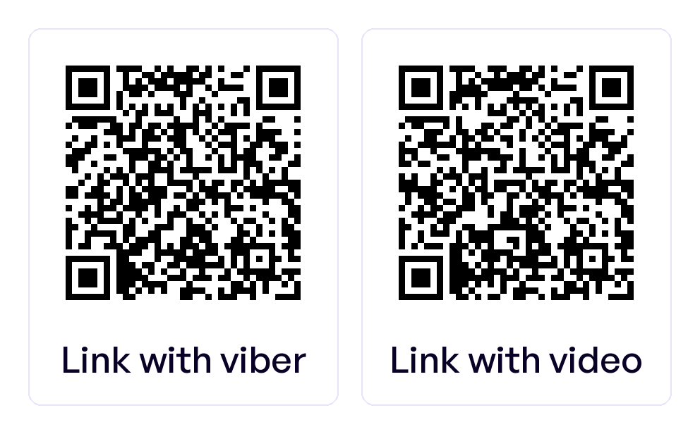 2 QR codes for qrplify.com links 2 letters apart, the Viber and the video generator pages, with partly different patterns