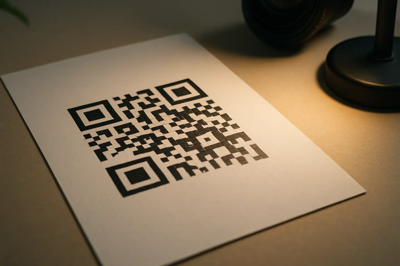 QR code on paper showing clear versus low contrast under uneven light