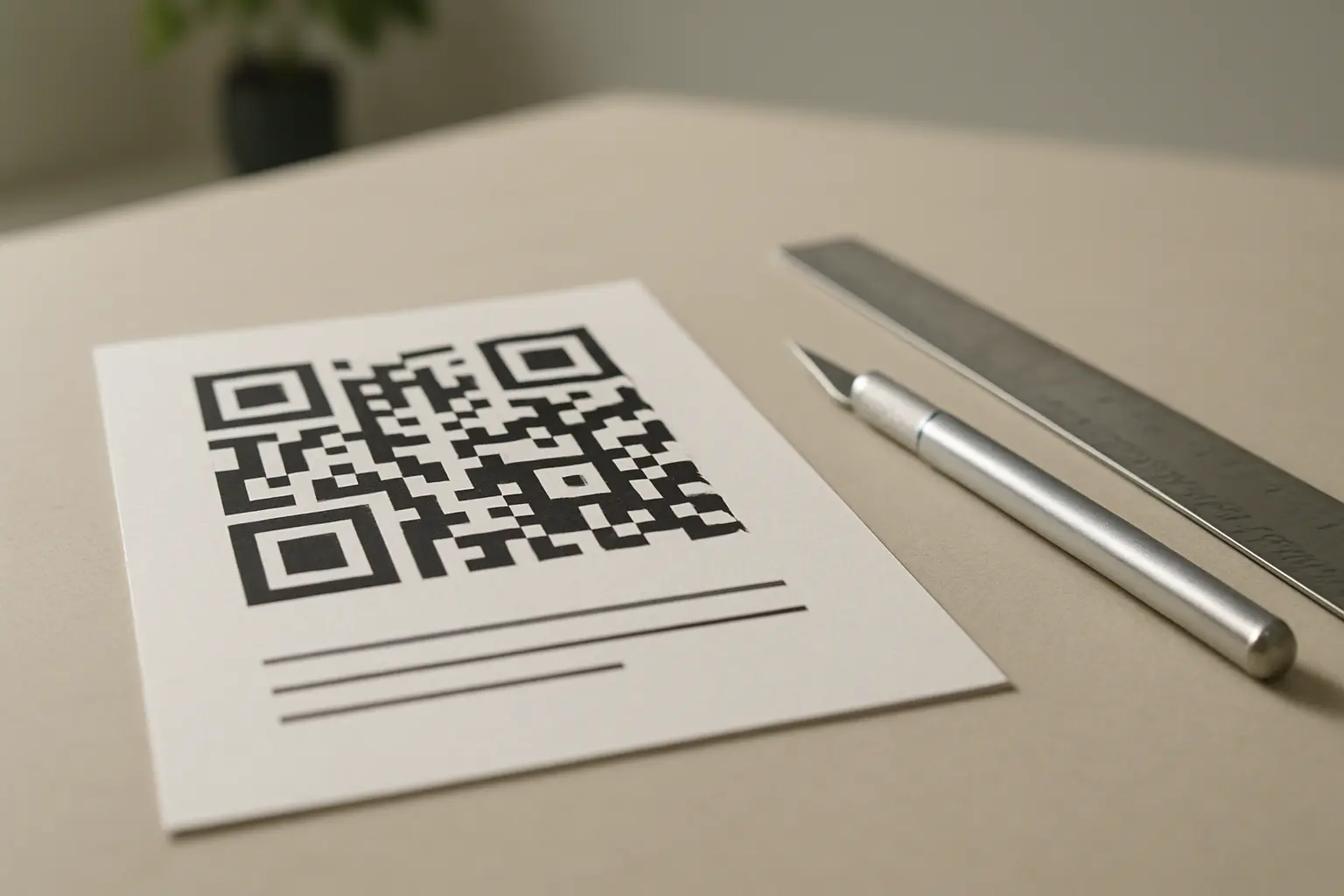 Printed QR code with a clear quiet zone on a flyer mockup