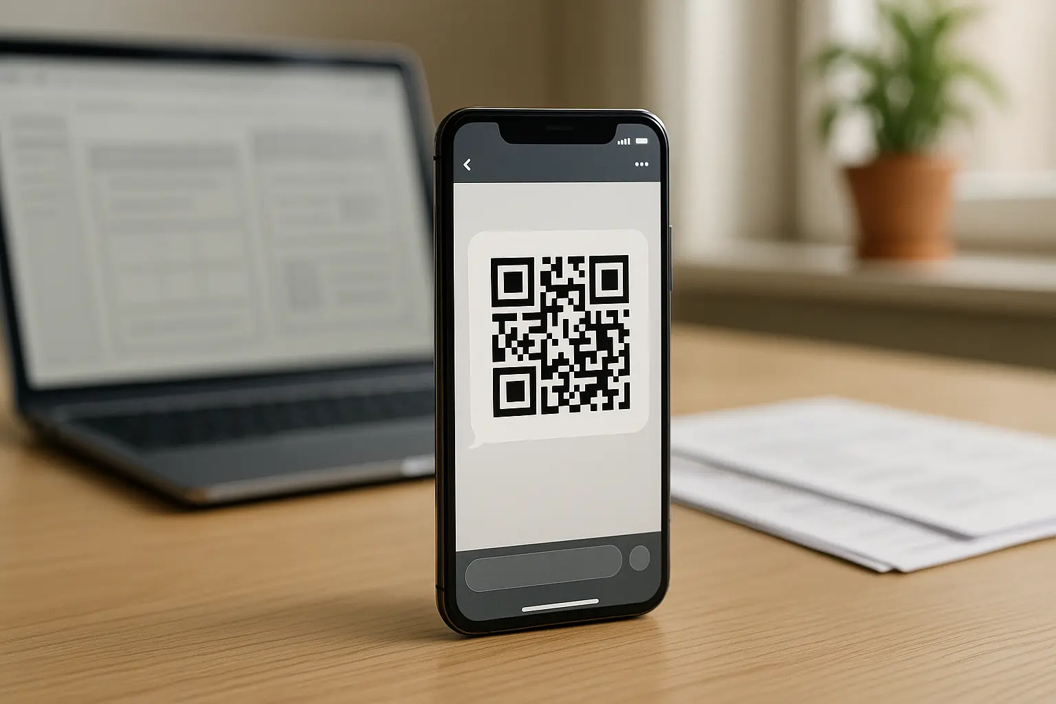 Phone sending a QR code image in a text message