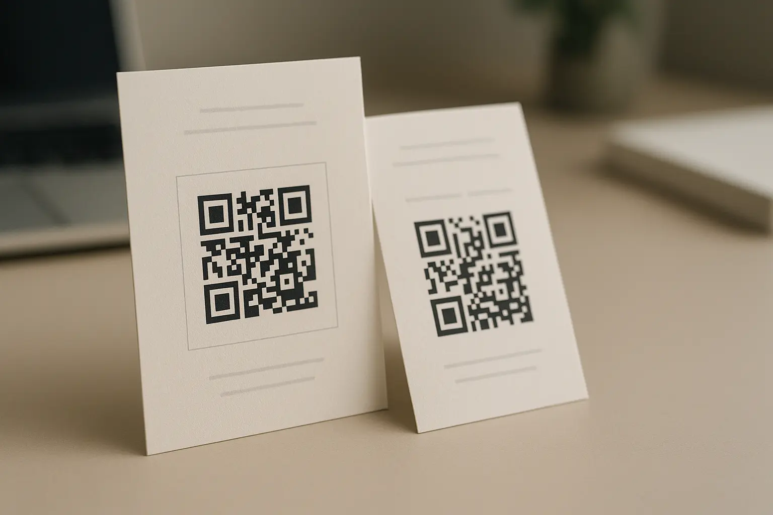 Printed card mockups showing a QR code with and without enough border space