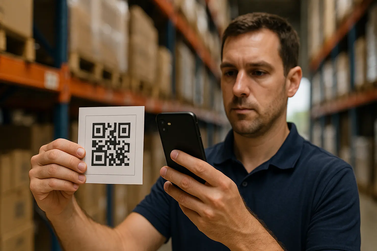 Phone scanning a QR-style label showing a clear quiet zone margin