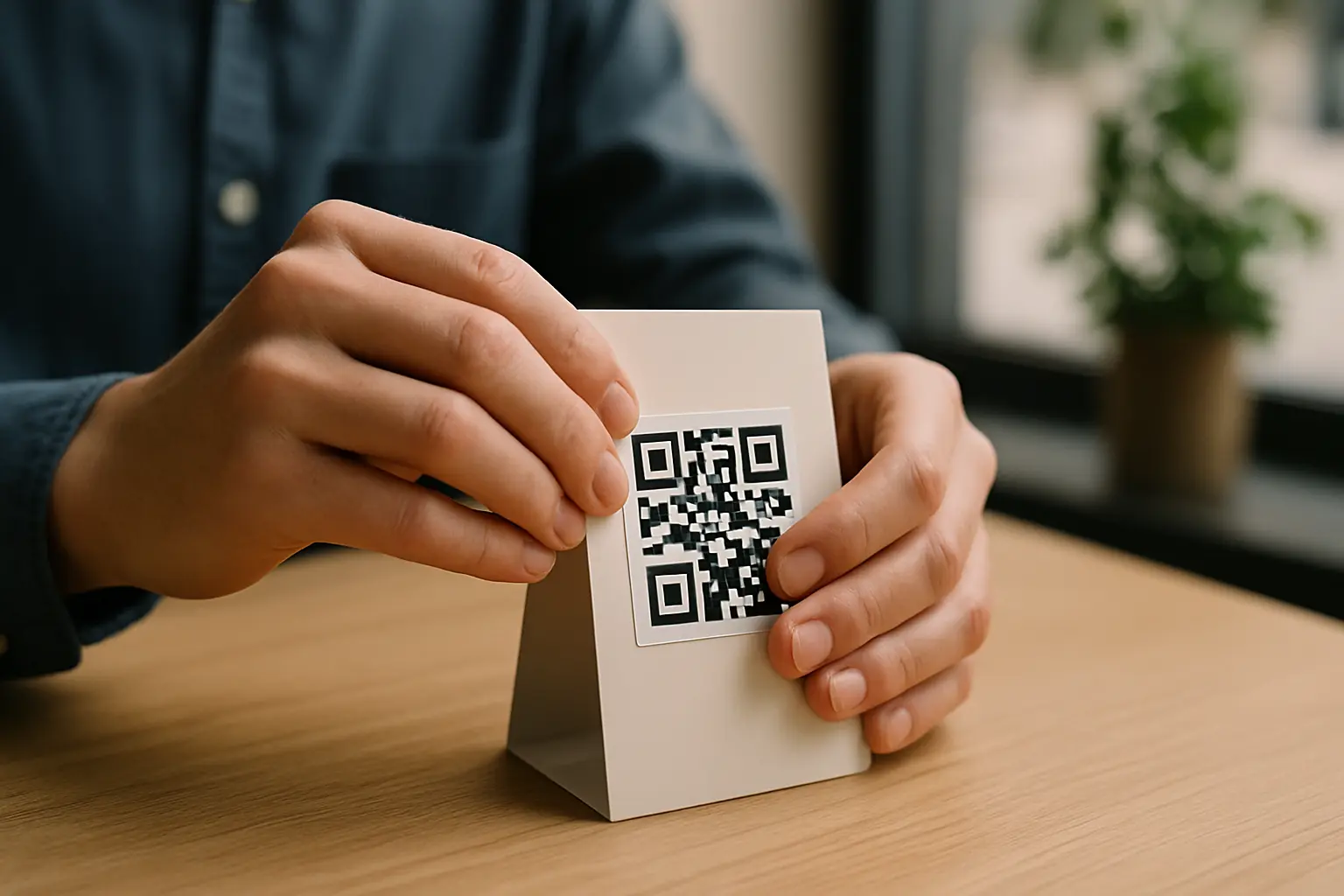 Sticker overlay being applied to replace a static QR code on printed material