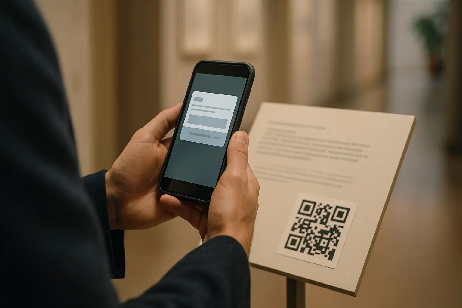Person holding a phone after scanning a QR code and seeing a URL preview