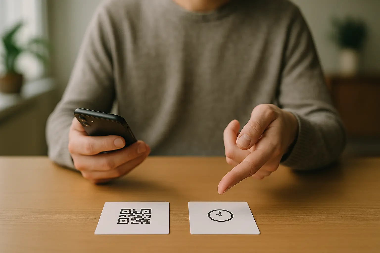 Person comparing two QR code cards representing static versus time-sensitive codes