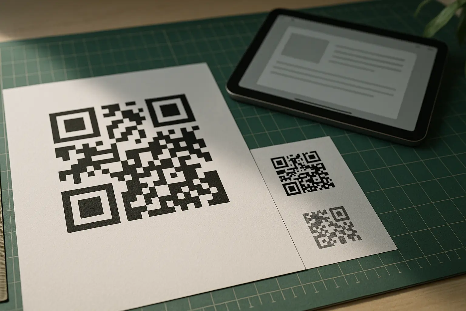 Crisp QR print next to a slightly pixelated print to illustrate format differences