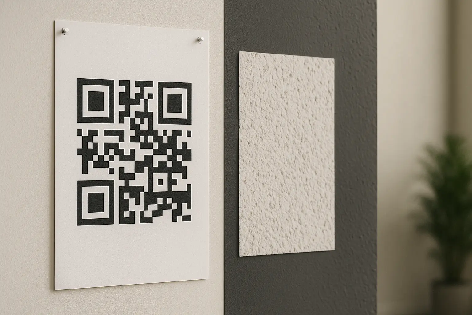 Close-up of a QR code on a poster showing a clear white quiet zone