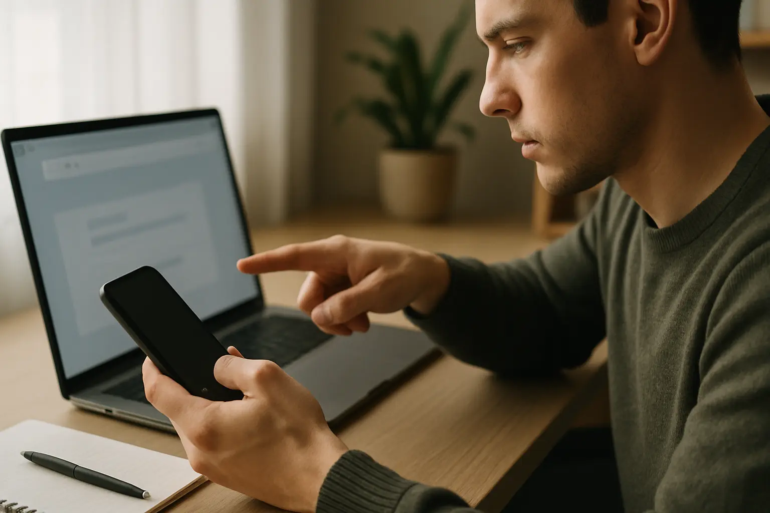 Seller verifying the shop link on phone and laptop before creating a QR code