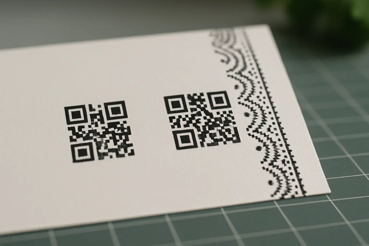 Two tiny QR codes showing intact vs violated quiet zone margins